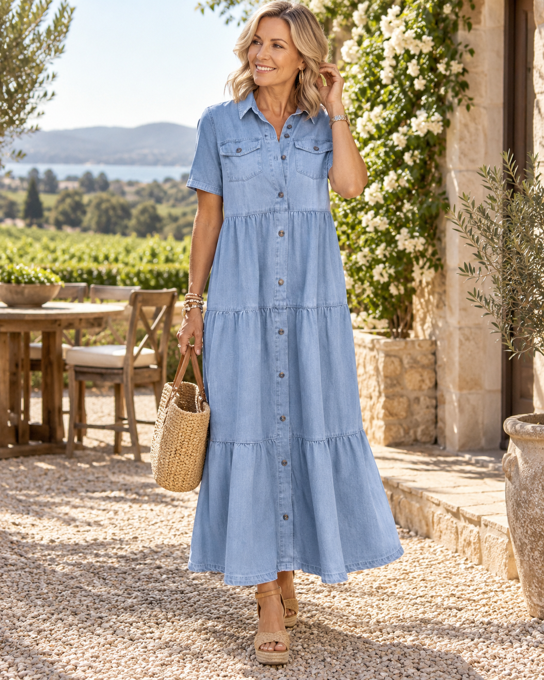 Elizabeth™ - Denim Print Midi Dress
