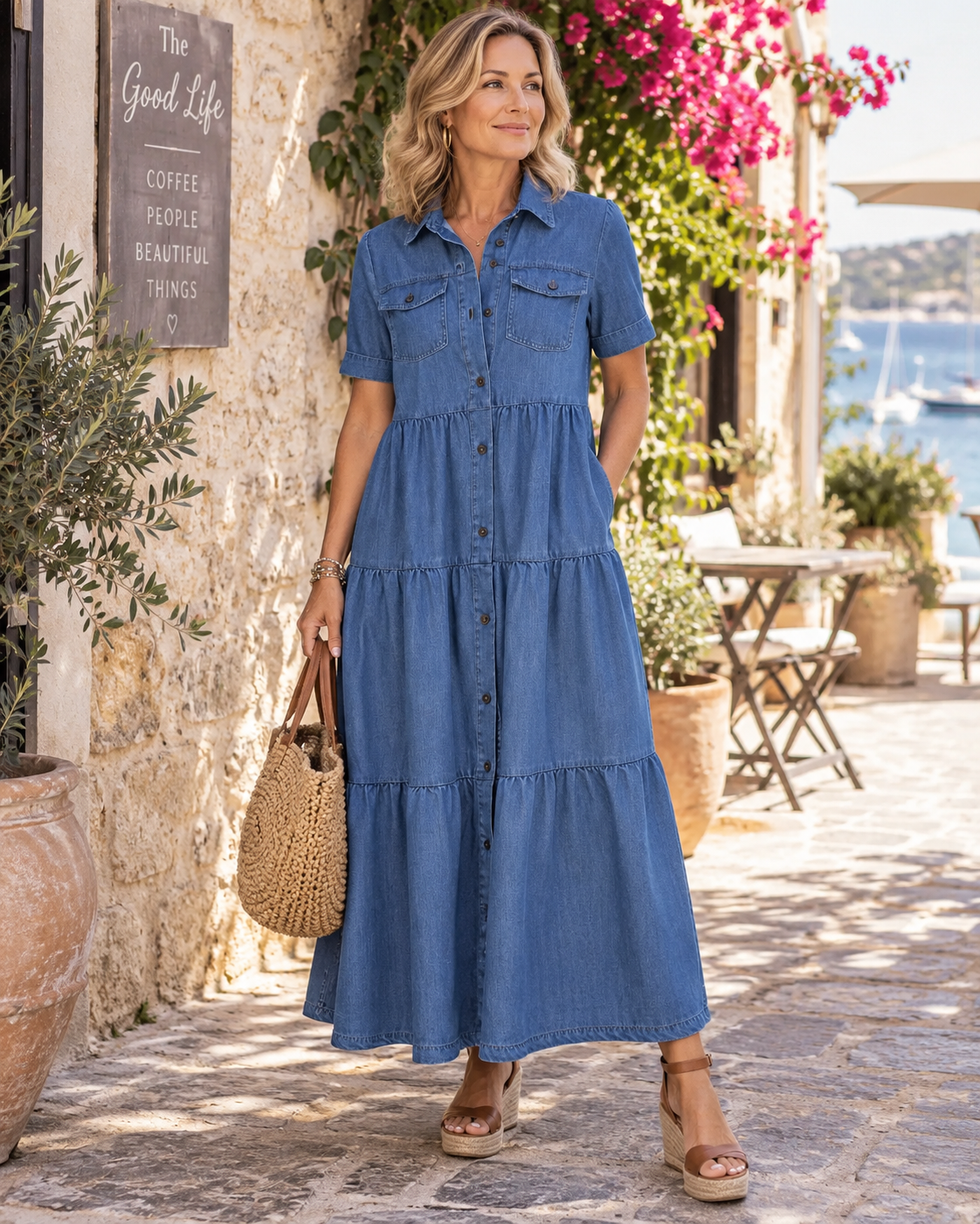 Elizabeth™ - Denim Print Midi Dress