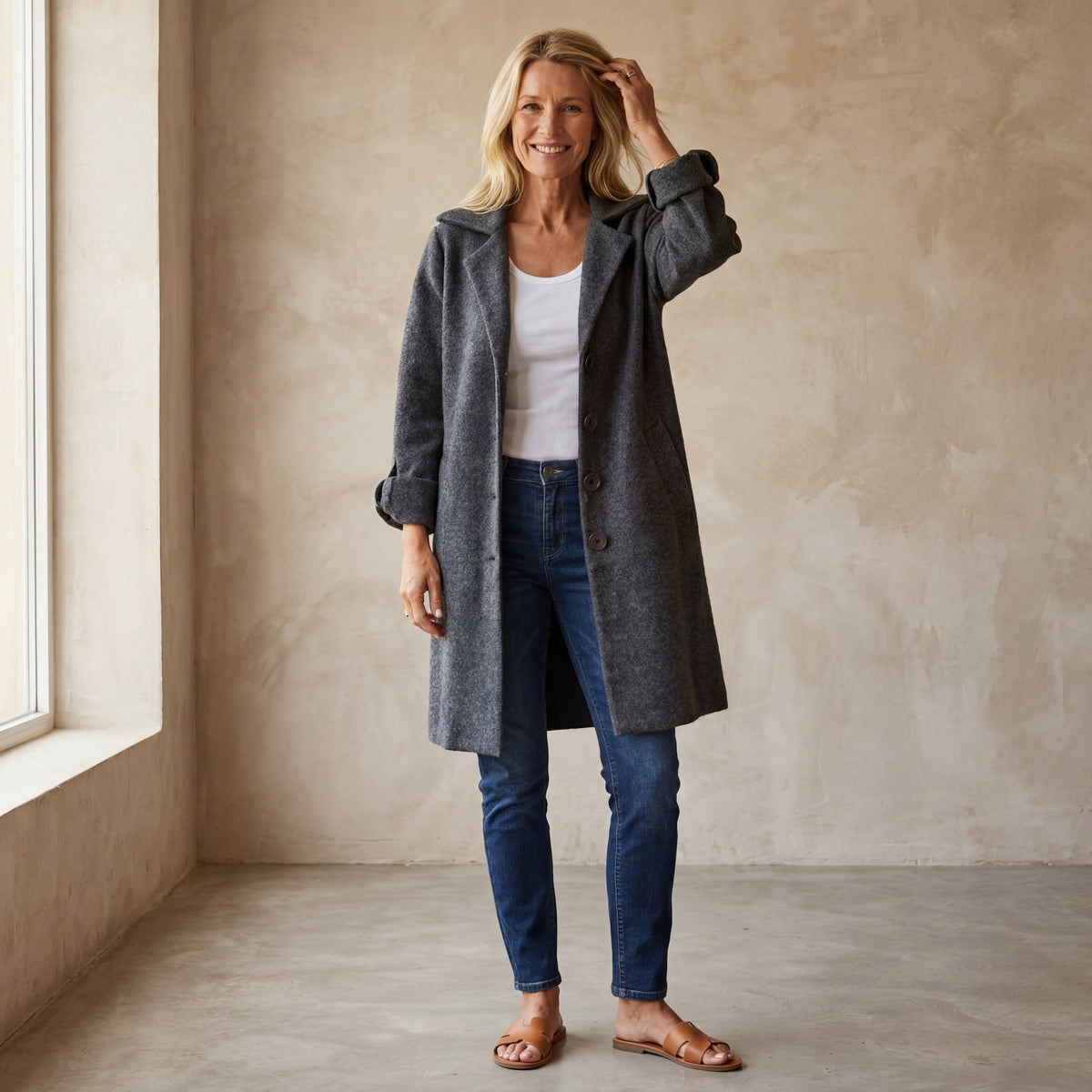 MAILA - Casual long coat with lapels